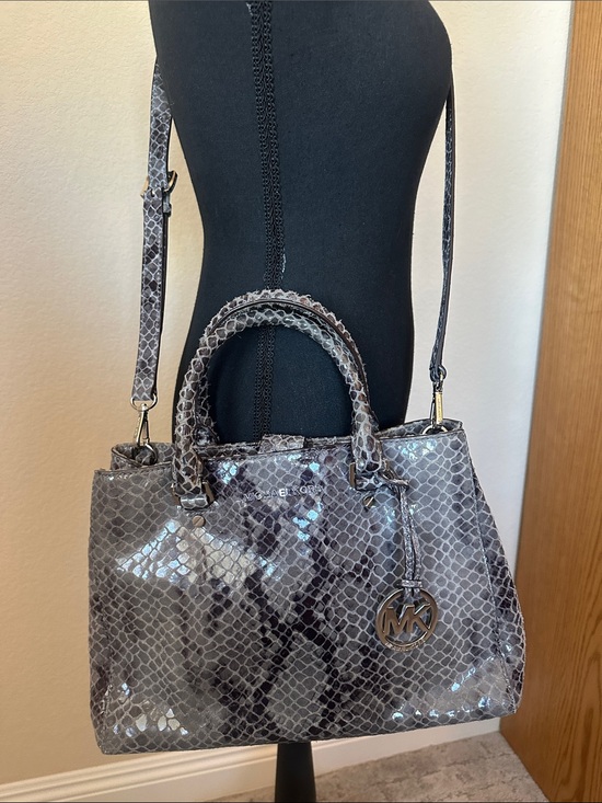Michael Kors Handbags - Michael Kors Gray Phyton Embossed Leather Satchel